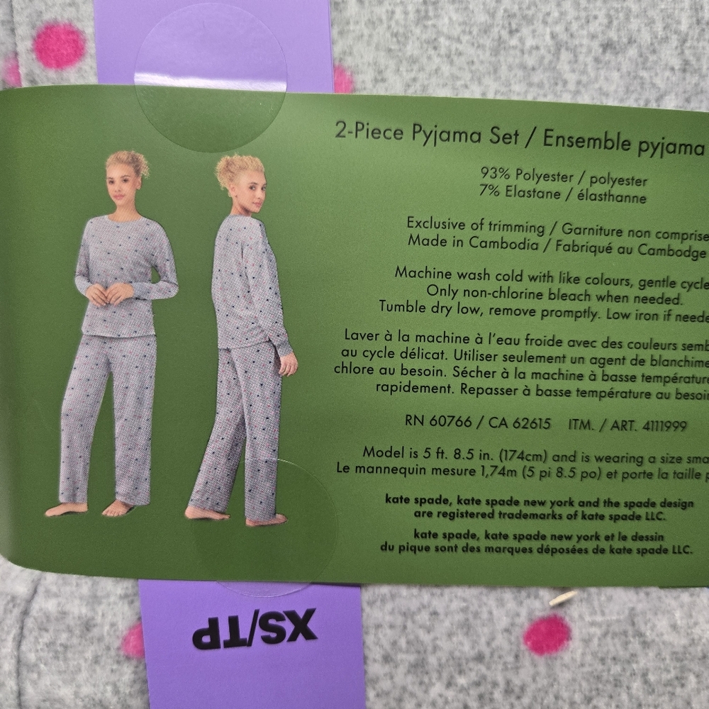 Kate Spade Gray Polka Dot Pajama Set with Pink Dots - Picture 2 of 6